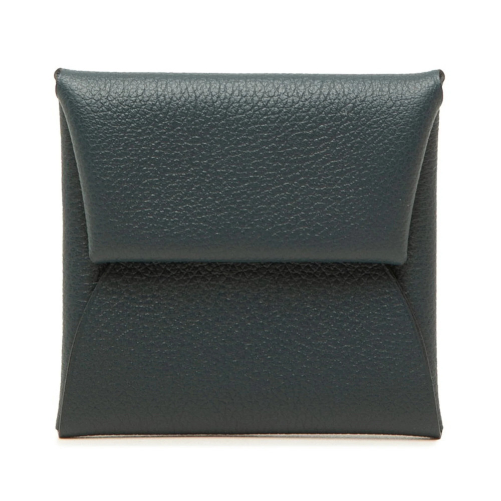 Hermes Calvi Wallet/Coin Case, A Stamp, 2017 Model, Navy Leather, Women's.